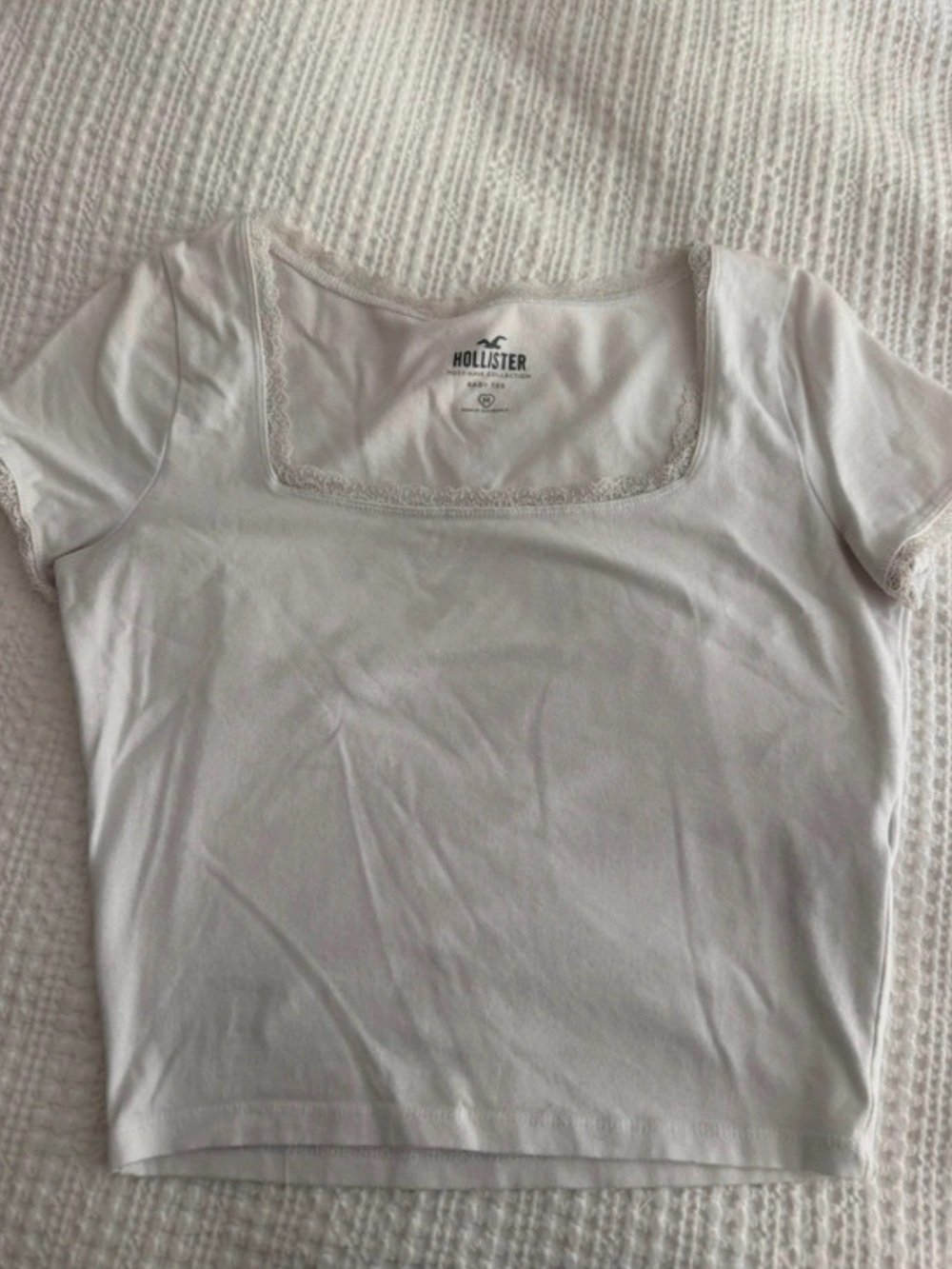 Hollister White Lace-Trim Square Neck Crop Top